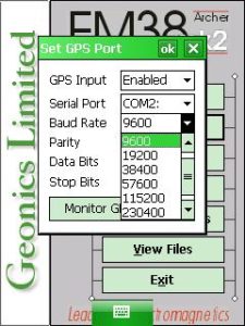 Geoncis LTD EM38 Set GPS Port Baud Rate