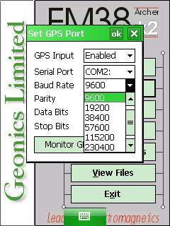 Geoncis LTD EM38 Set GPS Port Baud Rate