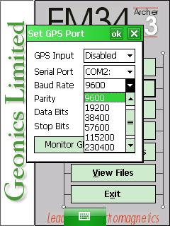 Geonics LTD EM34 Set GPS Port Baud Rate